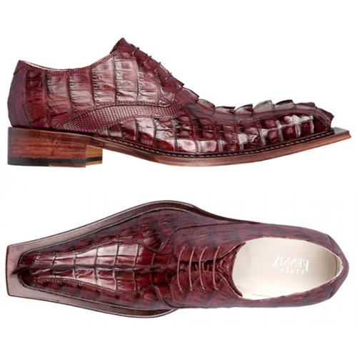 Fennix Italy 3237 Wine All-Over Genuine Caiman Hornback Crocodile Tail and Lizard Shoes